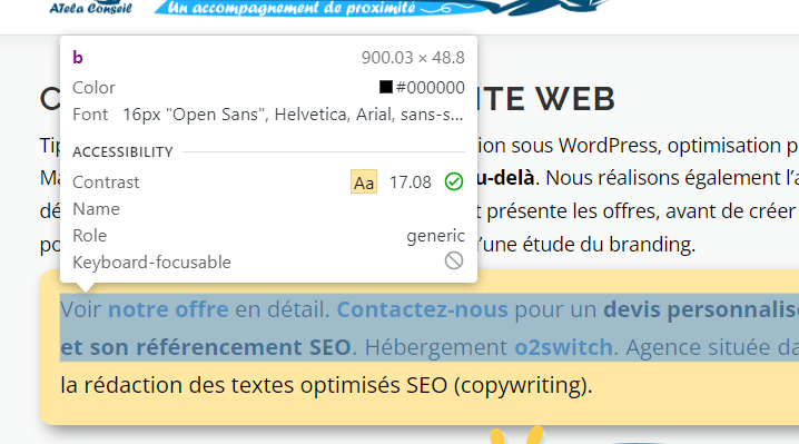 Utilisation des outils de développement google pour vérifier l'accessibilité